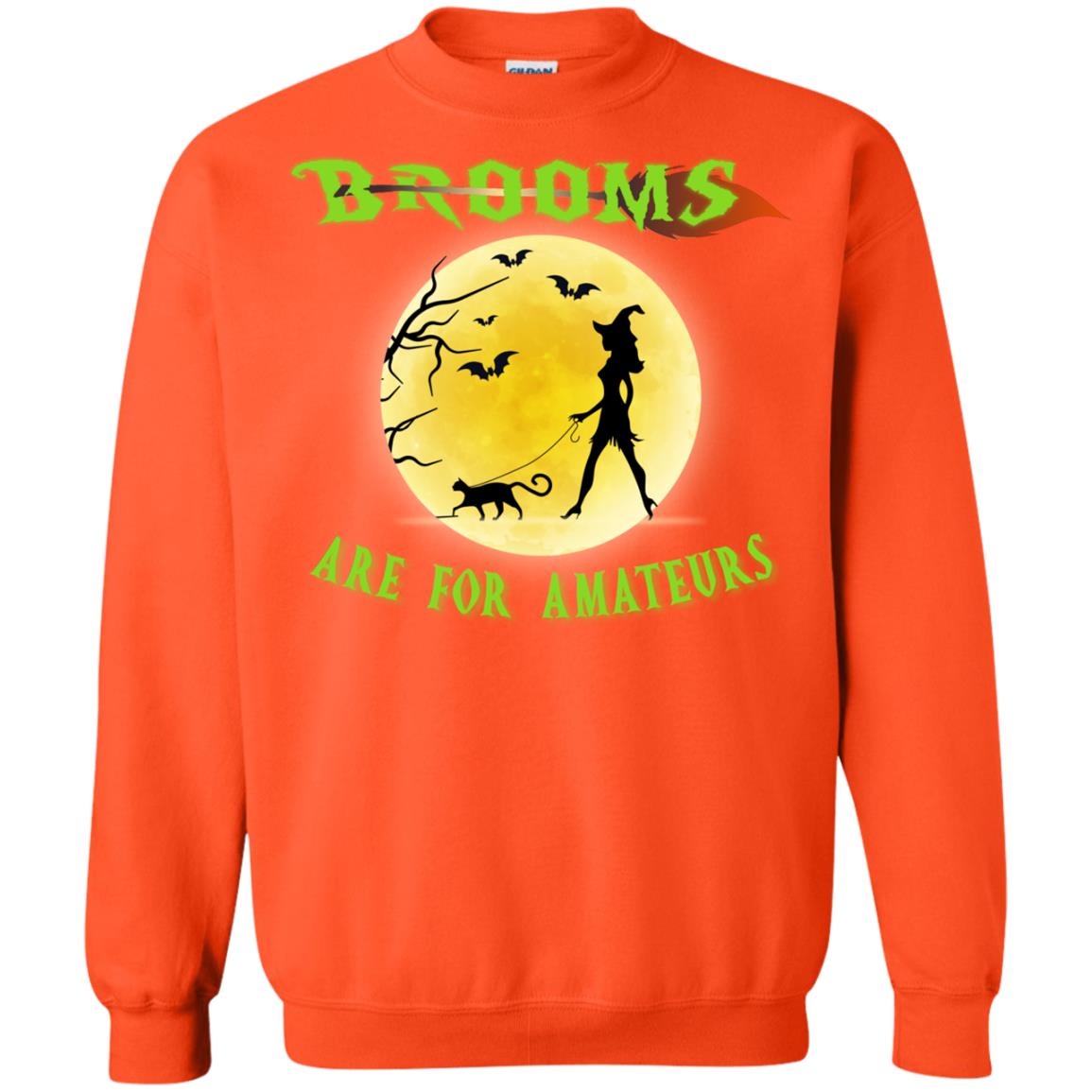 Brooms Are For Amateurs Witches Walk With Cat Funny Halloween Shirt Orange