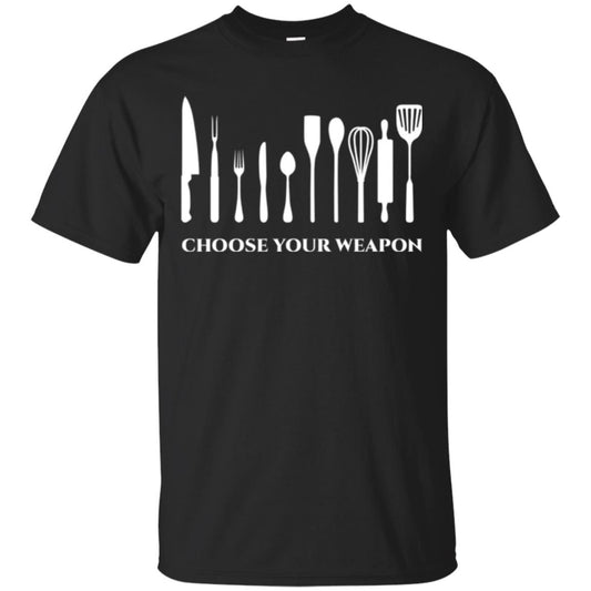 Chef Kitchen Cutlery T-shirt Choose Your Weapon Black