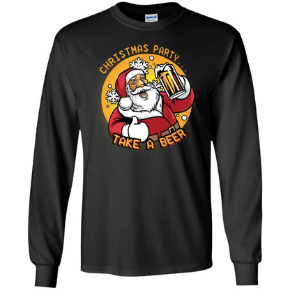 Christmas Party Take A Beer Santa X-mas Gift Shirt Black