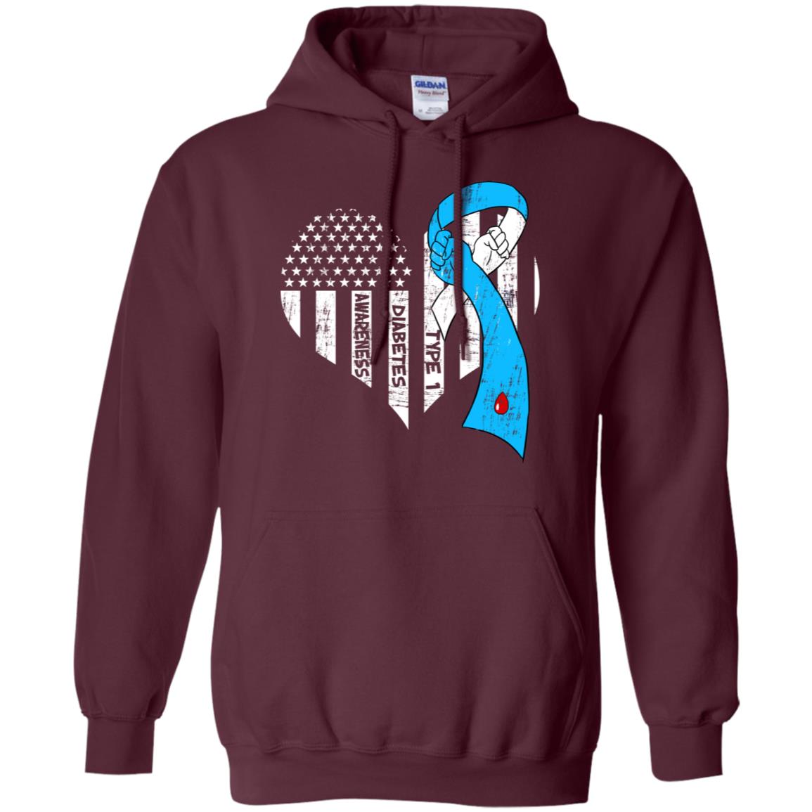 Diabetes Awareness Type 1 Ribbon Flag Shirt Maroon