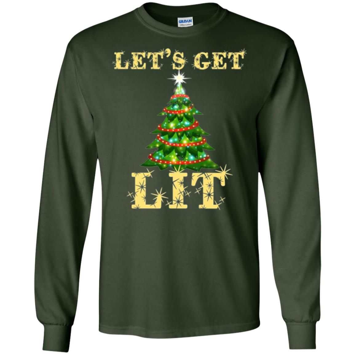 Christmas T-shirt Let_s Get Lit Forest Green