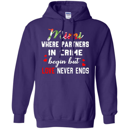 Mimi Where Partners In Crime Begin But Love Never Ends Mimi Grandma Gift Shirt Purple