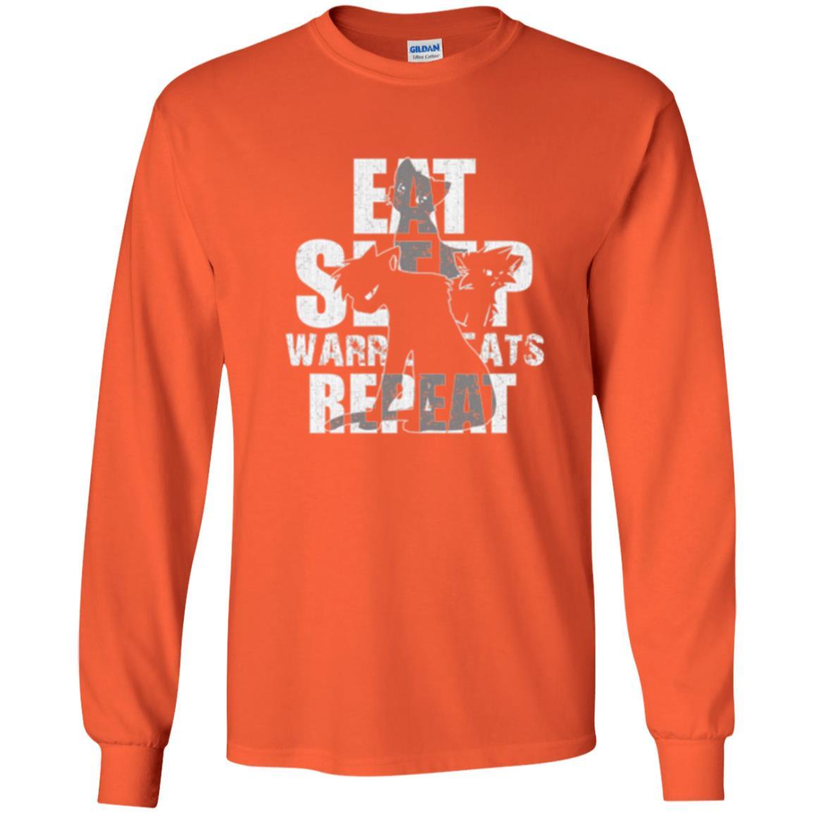 Cat Lover T-shirt Eat Sleep Warrior Cats Repeat Orange
