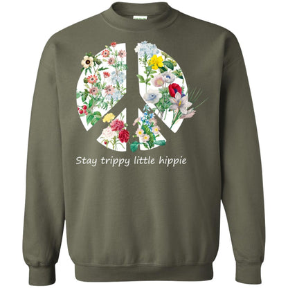 Stay Trippy Little Hippie Peace Sign Shirt Military Green