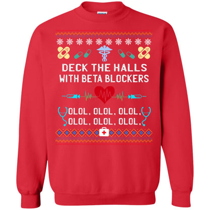 Deck The Halls With Beta Blockers Nursing X-mas Quote Shirt Red