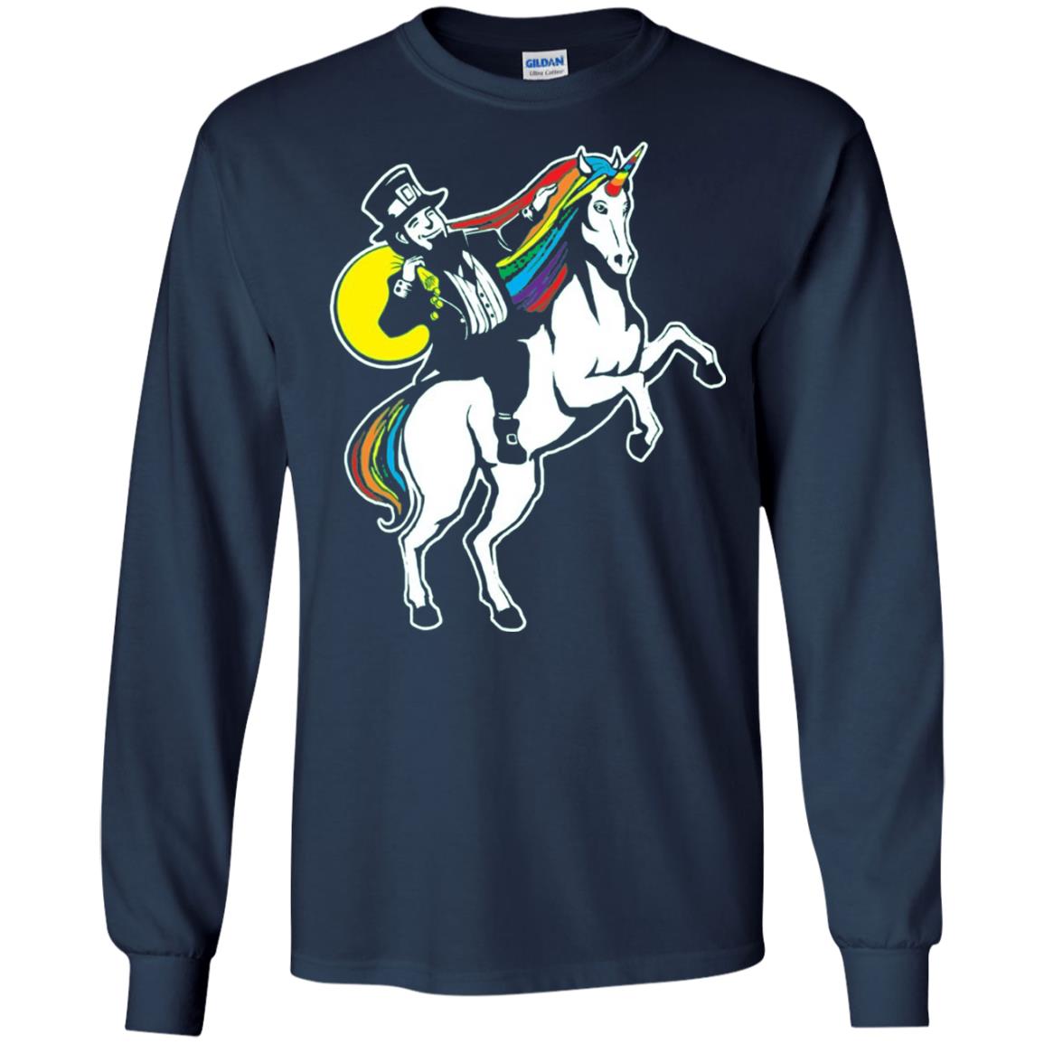 St Patrick Day Lepricorn Leprechaun Riding Unicorn T-shirt Navy