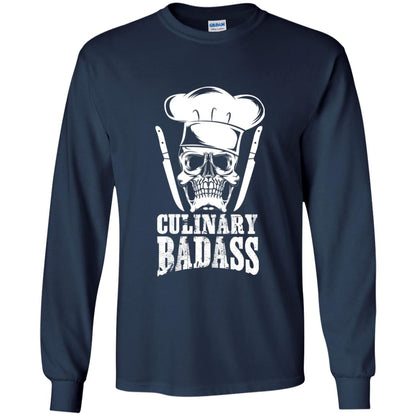 Culinary Badass Funny Chef Skull Knifes Cooking Tshirt Navy
