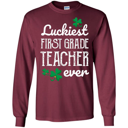 Luckiest First Grade Teacher Ever St. Patricks Day T-shirt Maroon