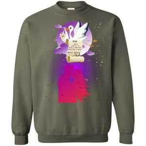 Stork Carrying Baby Mom And Dad Shirt For WomenG180 Gildan Crewneck Pullover Sweatshirt 8 oz.