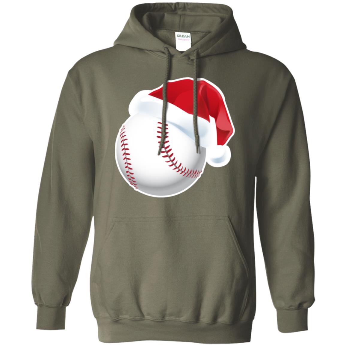 Baseball With Santa Claus Hat X-mas Shirt For Baseball Lovers Military Green
