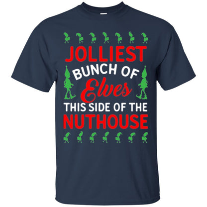 Christmas T-shirt Jolliest Bunch Of Elves This Side Of The Nuthouse Navy
