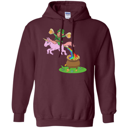 Leprechaun Riding A Unicorn Funny St Patricks Day T-shirt Maroon