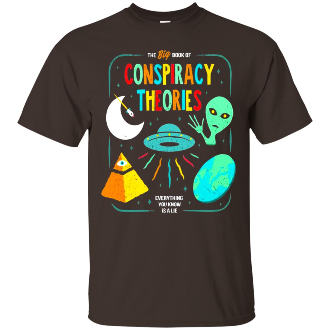 The Big Book Of Conspiracy Theories Funny Bookworm T-shirt Dark Chocolate
