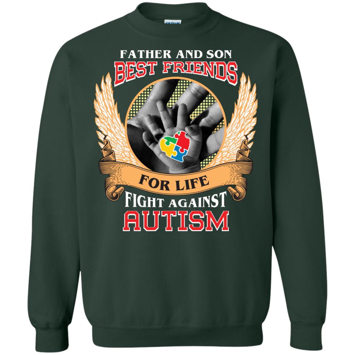 Autism Awareness T-shirt Father And Son Best Friends Forest Green