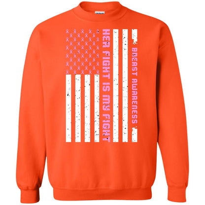 Breast Awareness His Fight Is My Fight Pink Ribbon Stars Flag Of Usa Shirt Orange
