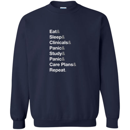 Nurse T-shirt Eat Sleep Clinicals Panic Study Panic Care Plans Repeat Navy