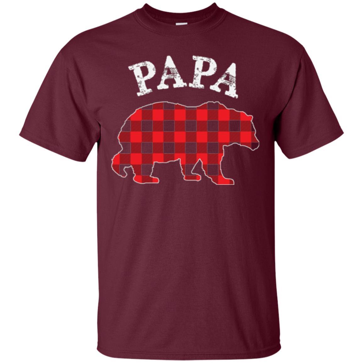 Papa T-shirt Red Plaid Papa Bear T-shirt Maroon