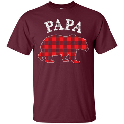 Papa T-shirt Red Plaid Papa Bear T-shirt Maroon