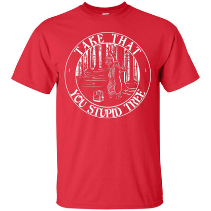 Take That Stupid Tree Funny Disc Golf T-shirt Red