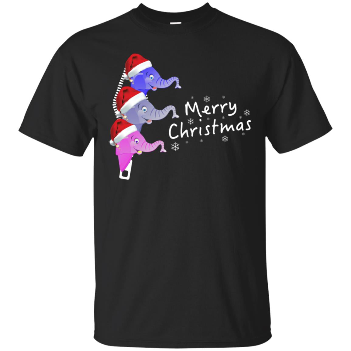 Merry Christmas Elephant With Santa Hat In Pocket Zip X-mas Gift Shirt Black