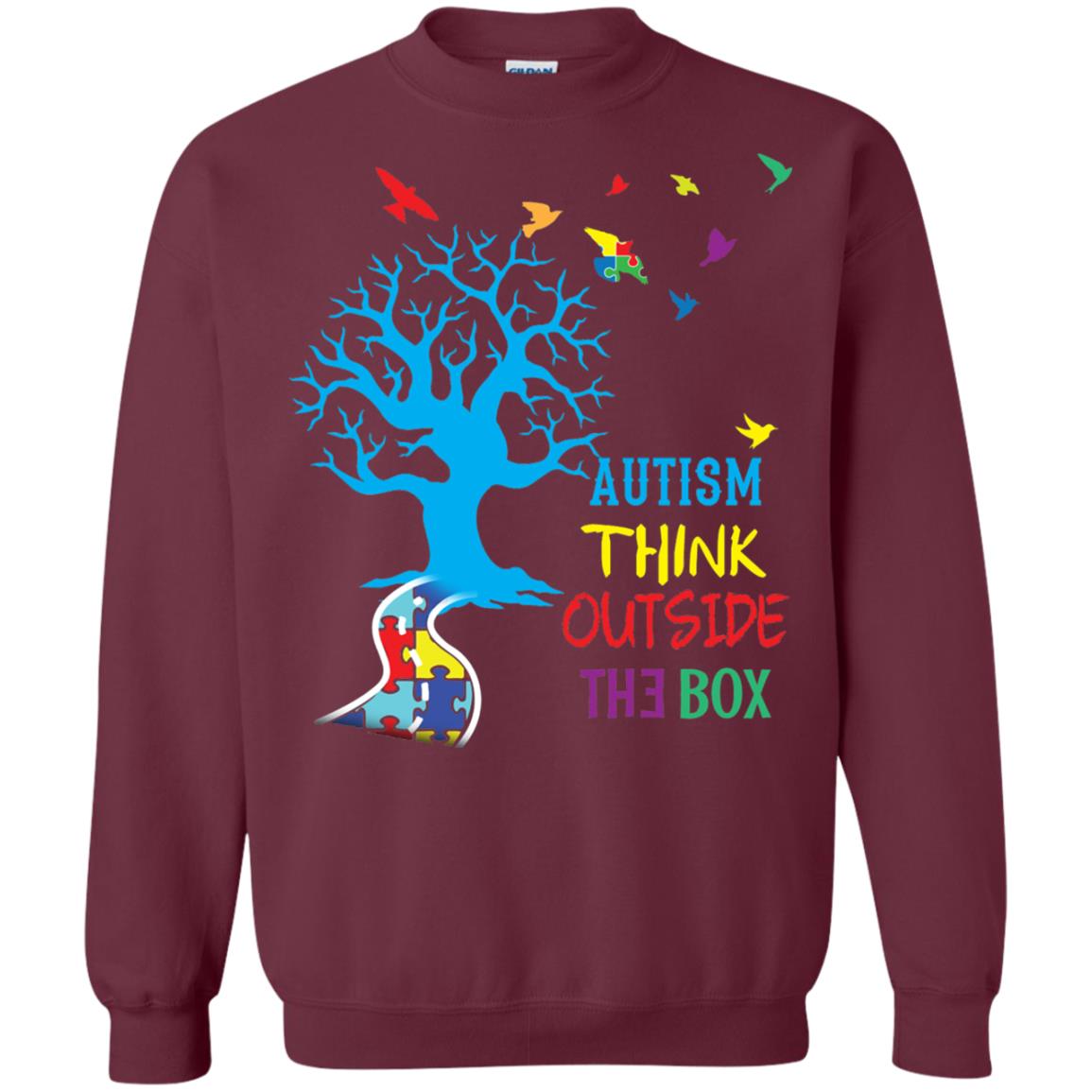 Autism Awareness T-shirt Autism Think Outside Maroon