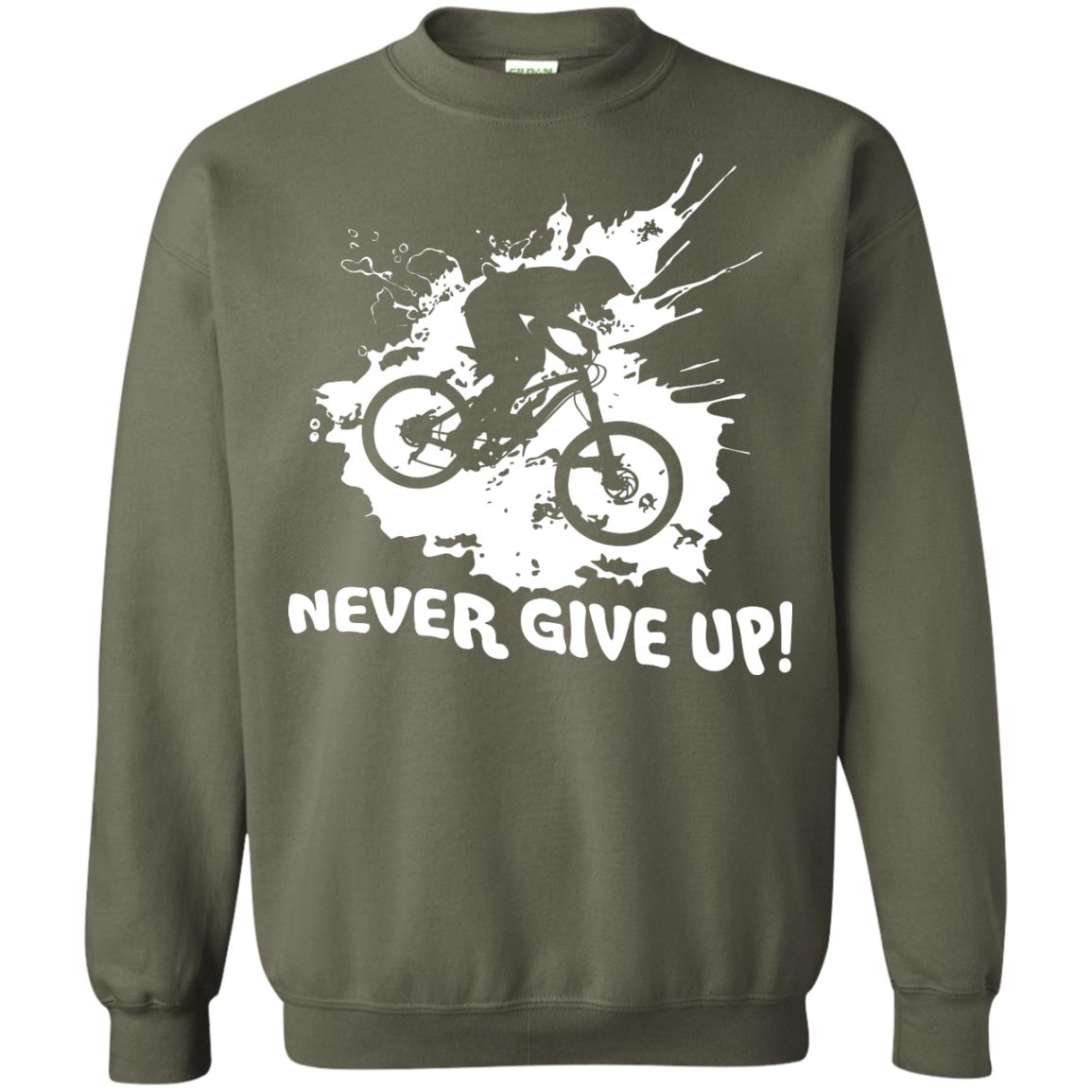 Biker T-shirt Never Give Up Military Green