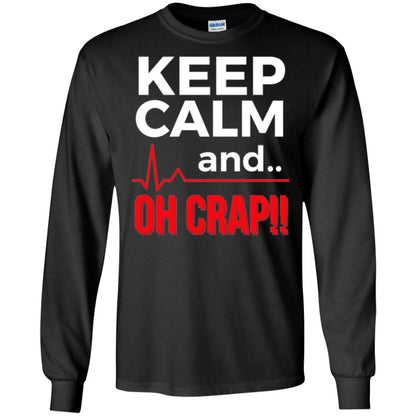 Funny Emergency Room T-shirt Keep Calm Oh Crap Flatline Black