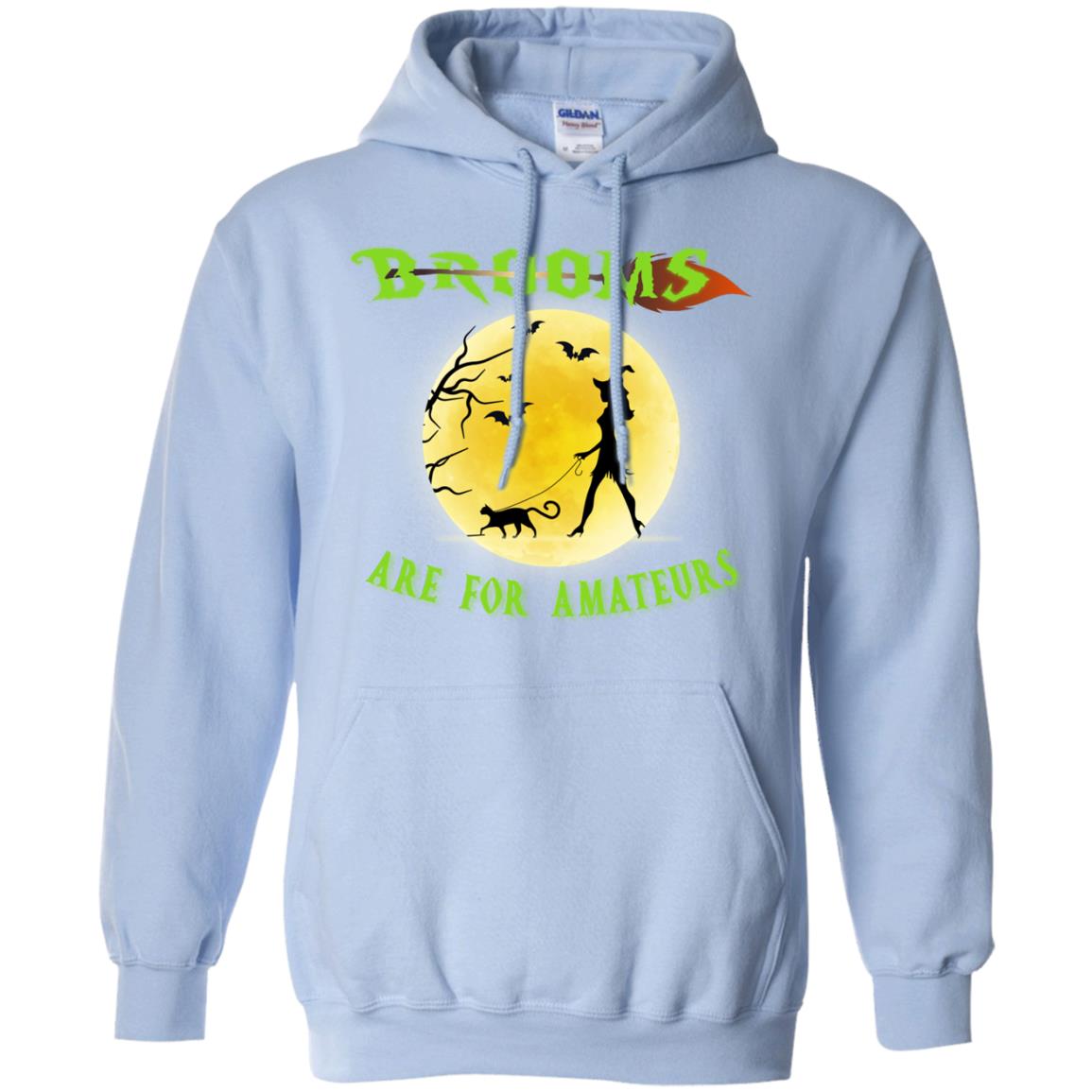 Brooms Are For Amateurs Witches Walk With Cat Funny Halloween Shirt Light Blue