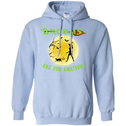 Brooms Are For Amateurs Witches Walk With Cat Funny Halloween Shirt Light Blue