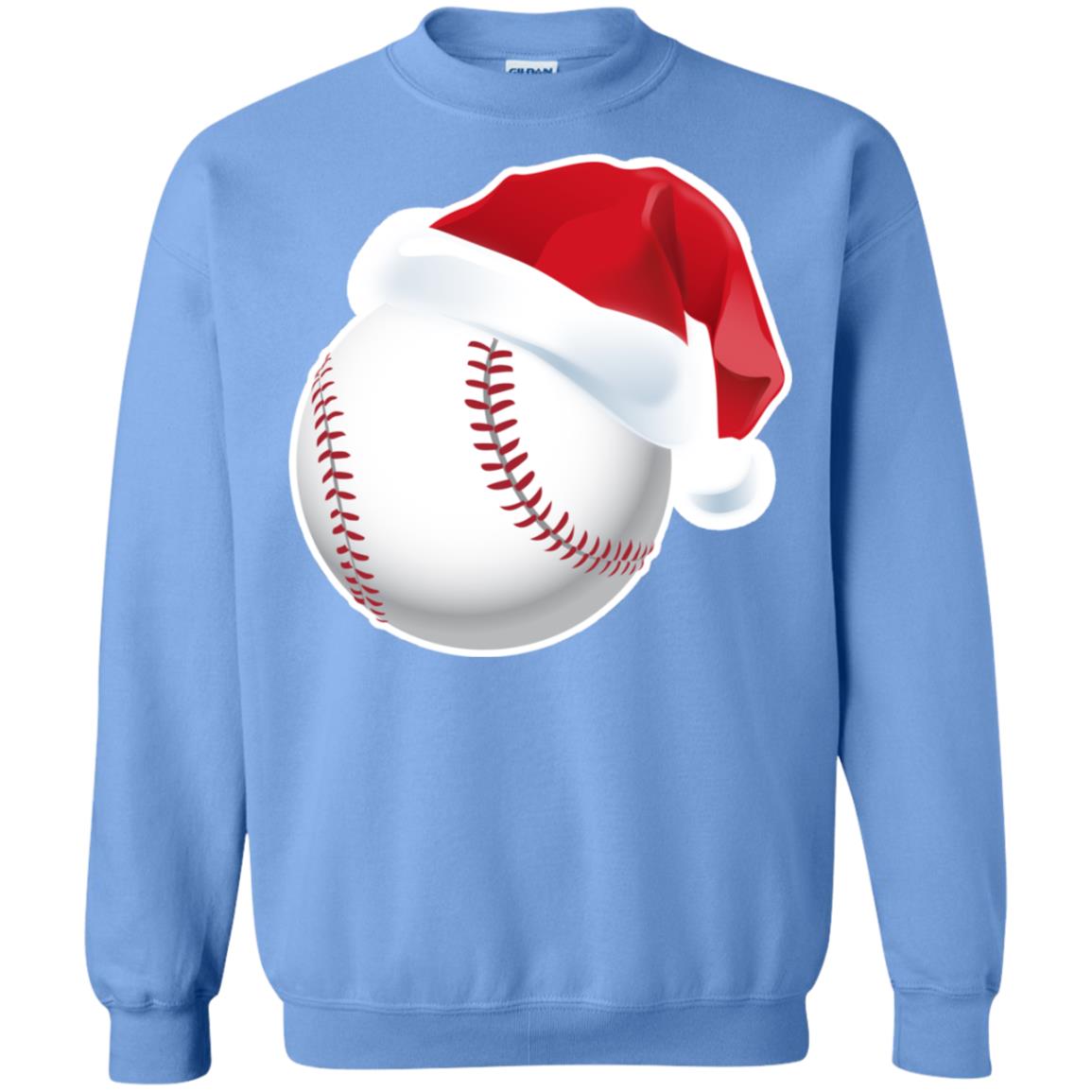 Baseball With Santa Claus Hat X-mas Shirt For Baseball Lovers Carolina Blue