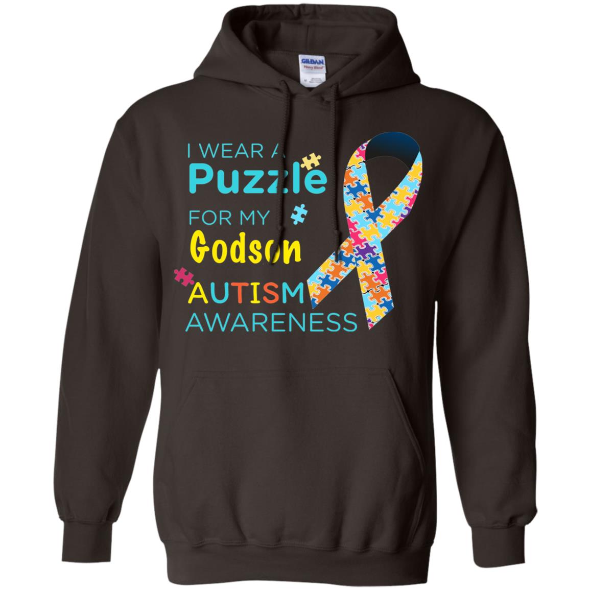I Wear Puzzle For My Godson Autism Awareness Shirt Dark Chocolate