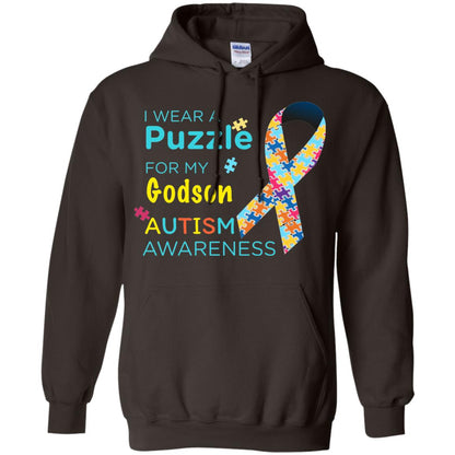 I Wear Puzzle For My Godson Autism Awareness Shirt Dark Chocolate