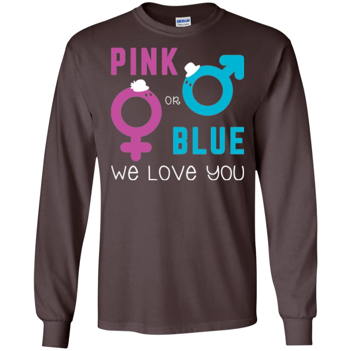 Pink Or Blue We Love You Gender Reveal Party Tshirt Dark Chocolate