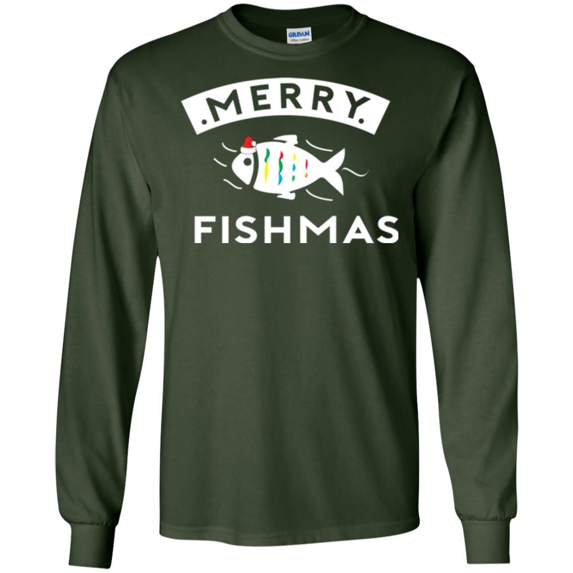 Merry Christmas Fisherman T-shirt Merry Fishmas Forest Green
