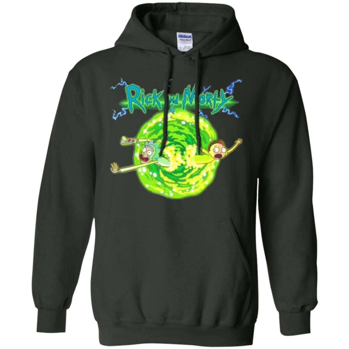 Rick Morty T-shirt Portal Glow Lightning Logo Forest Green