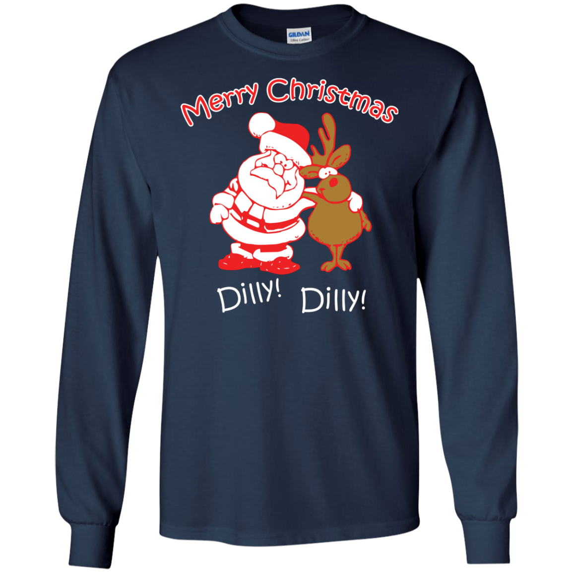 Christmas T-Shirt Merry Christmas Santa And Reindeer Dilly! Dilly! Navy