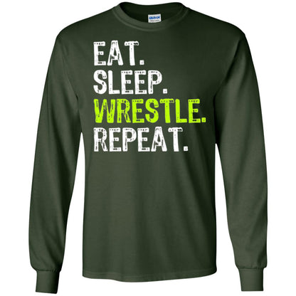 Wrestling T-shirt Eat Sleep Wrestle Repeat Forest Green