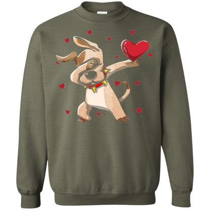 Funny Dabbing Dog Valentine_s Day T-shirt Military Green