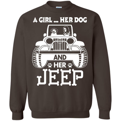 Dog Lover T-shirt A Girl Her Dog And Her Jeep Dark Chocolate