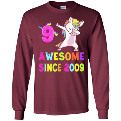 9th Birthday T-shirt Unicorn Dabbing Awesome Since 2009 Maroon