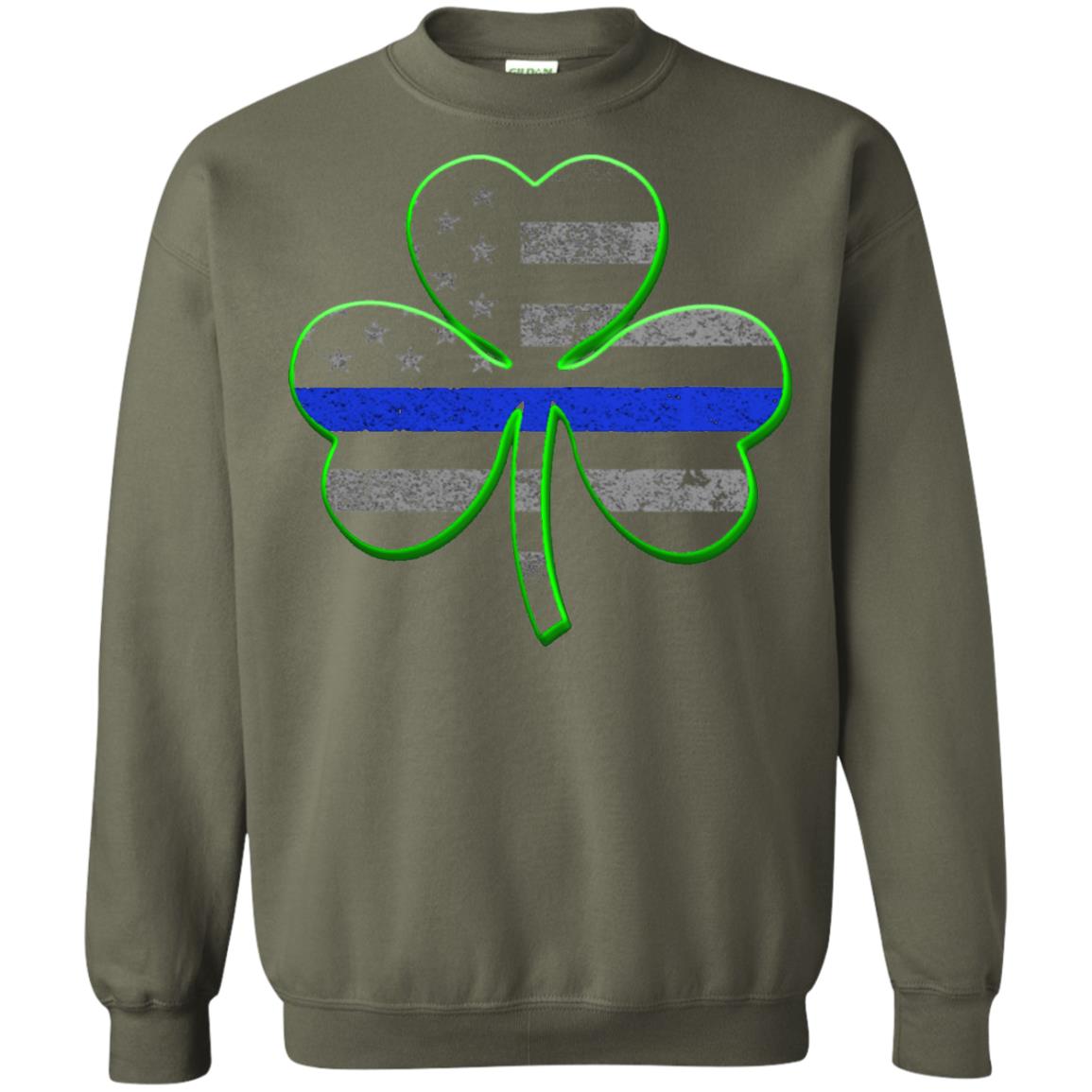 Thin Blue Line St Patrick_s Day Clover T-shirt Military Green