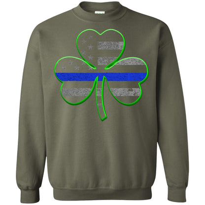 Thin Blue Line St Patrick_s Day Clover T-shirt Military Green