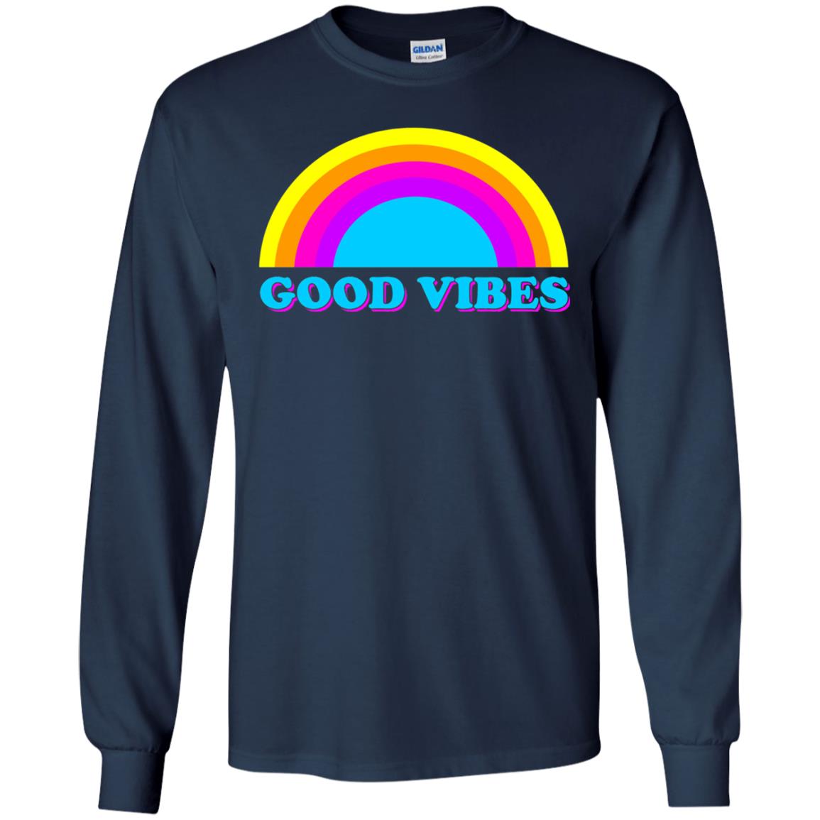 Rainbow Groovy Good Vibes T-shirt Navy