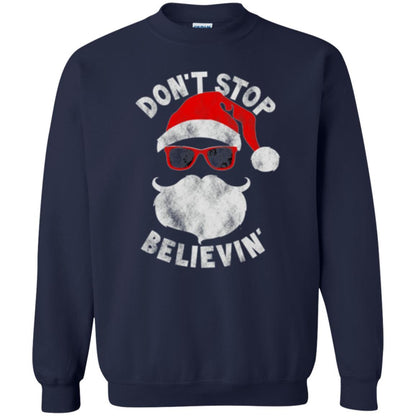 Christmas T-shirt Don't Stop Believing Cool Shades Santa Navy