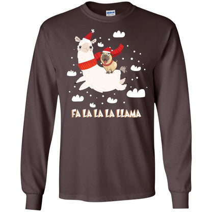 Fa La La La Llama With Pug X-mas Gift Shirt Dark Chocolate