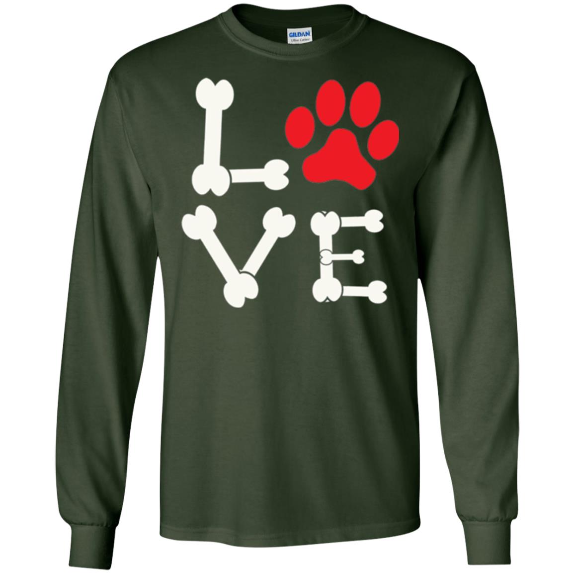 Love My Dog Red Pawprint Dog Bones T-shirt Forest Green