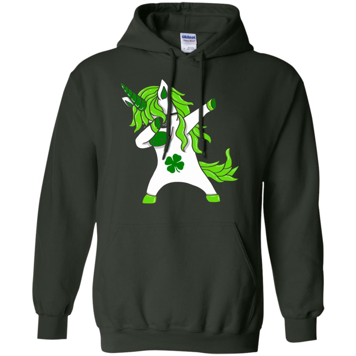 Dabbing Unicorn St Patricks Day Lepricorn T-shirt Forest Green