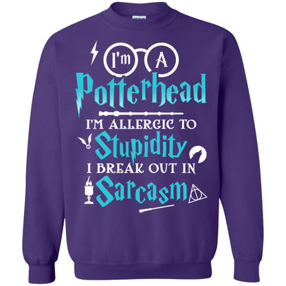 I_m A Potterhead I_m Allergic To Stupidity I Break Out In Sarcasm Harry Potter Fan T-shirt Purple