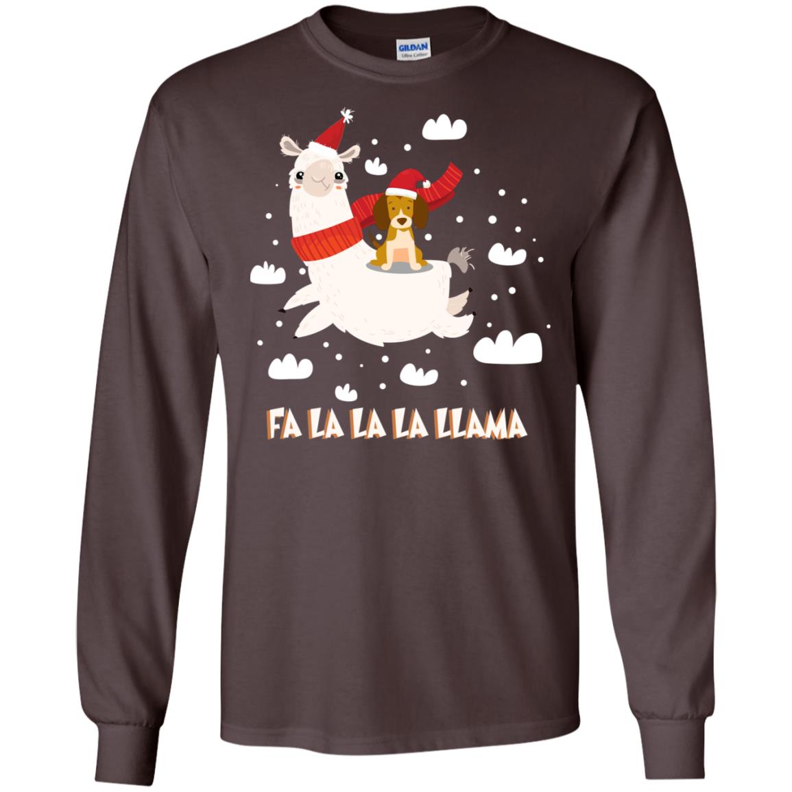 Fa La La La Llama With Beagle X-mas Gift Shirt Dark Chocolate