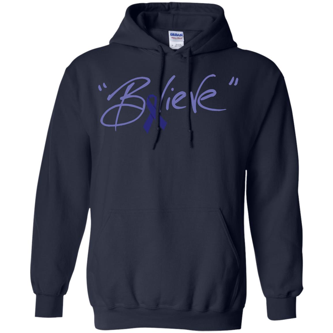 Colon Cancer Awareness Shirt Dark Blue Ribbon Believe Navy